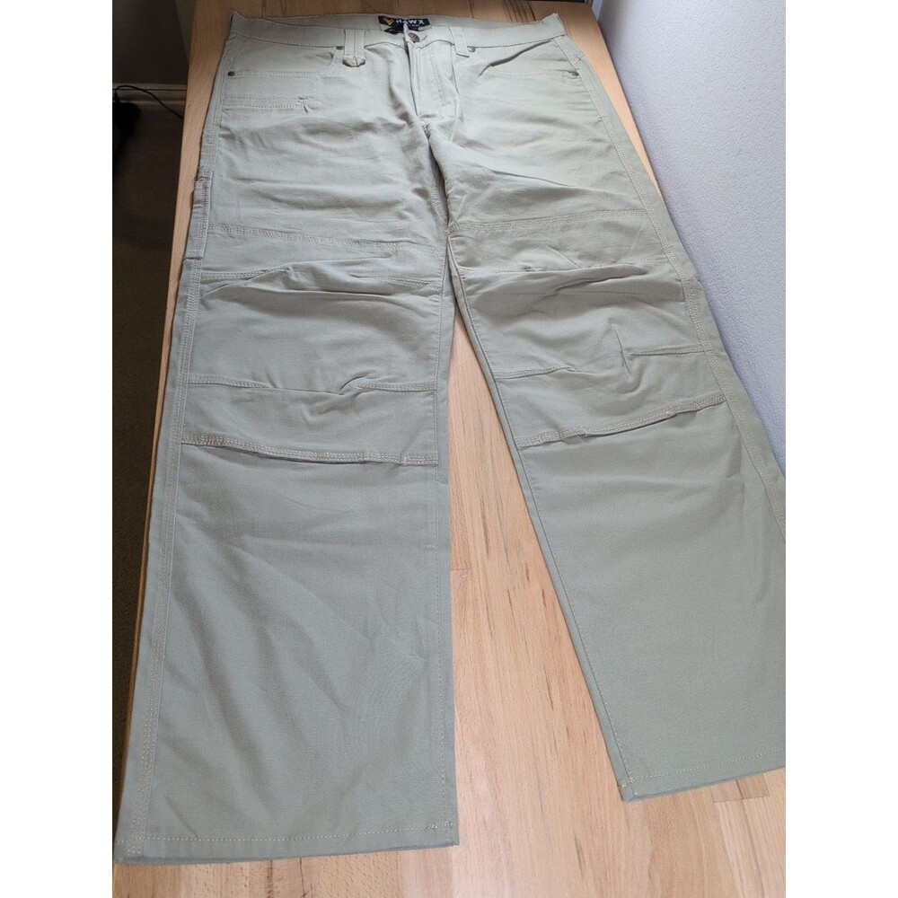 Hawx Double Knee Canvas Pants Stretch Men's 38x32 Khaki Beige Utility Work Gear